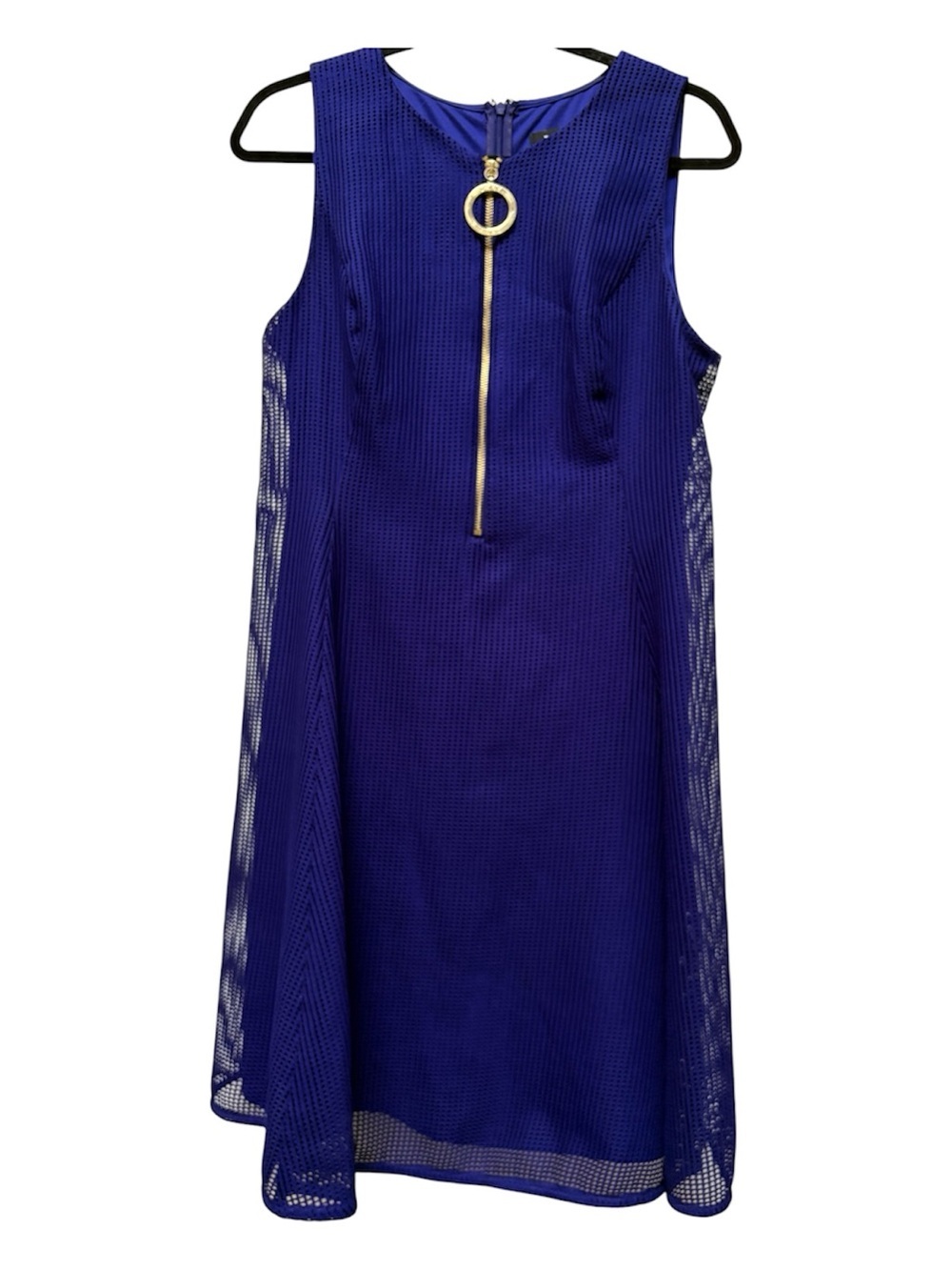 DKNY Blue Mesh Midi Dress Size 12 Fit & Flare Sleeveless A-Line Zip Front - Picture 5 of 9